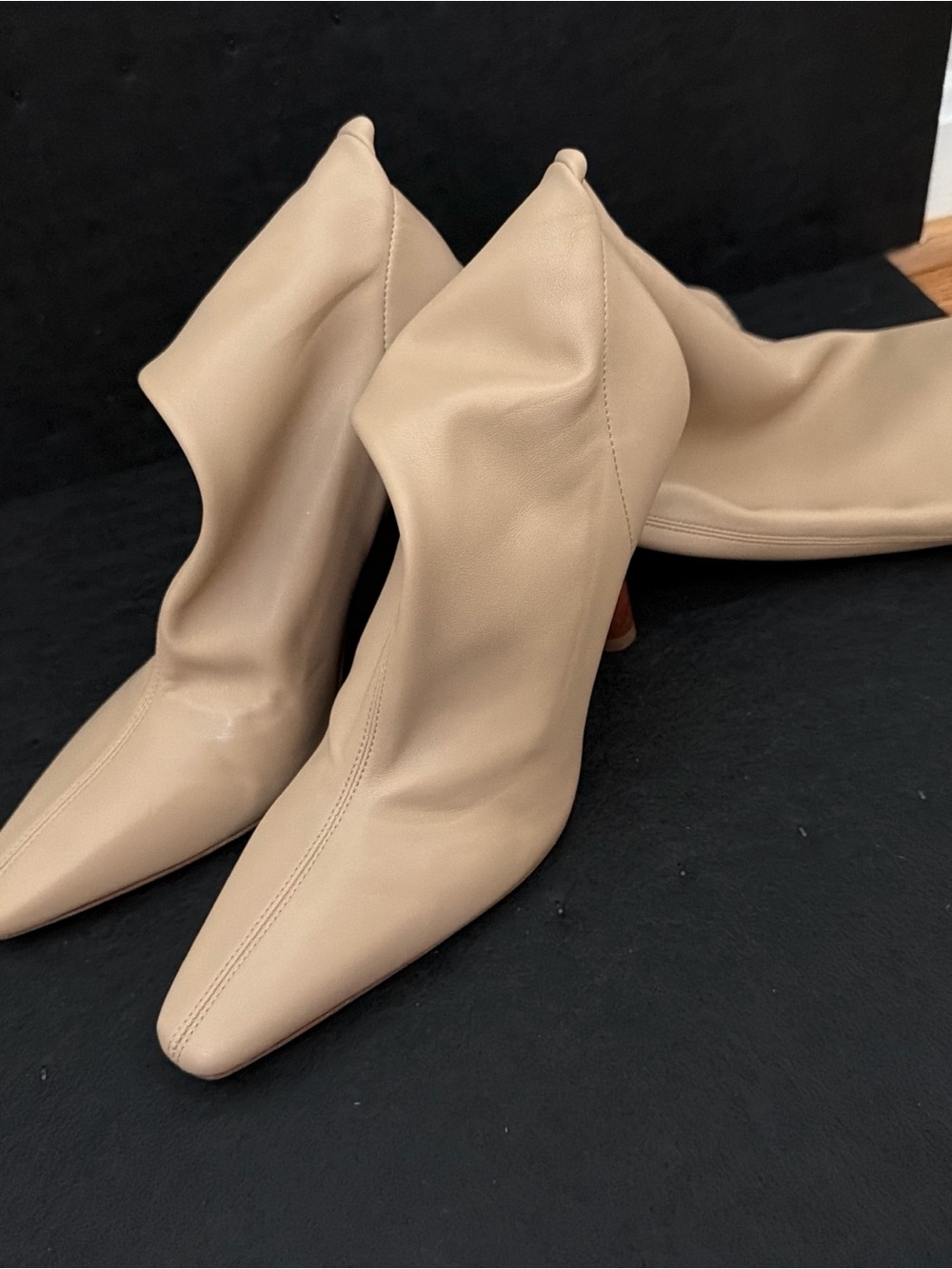 Gia BORGINI/RHW 100% leather Women’s Beige Pointed Toe Sock Boots